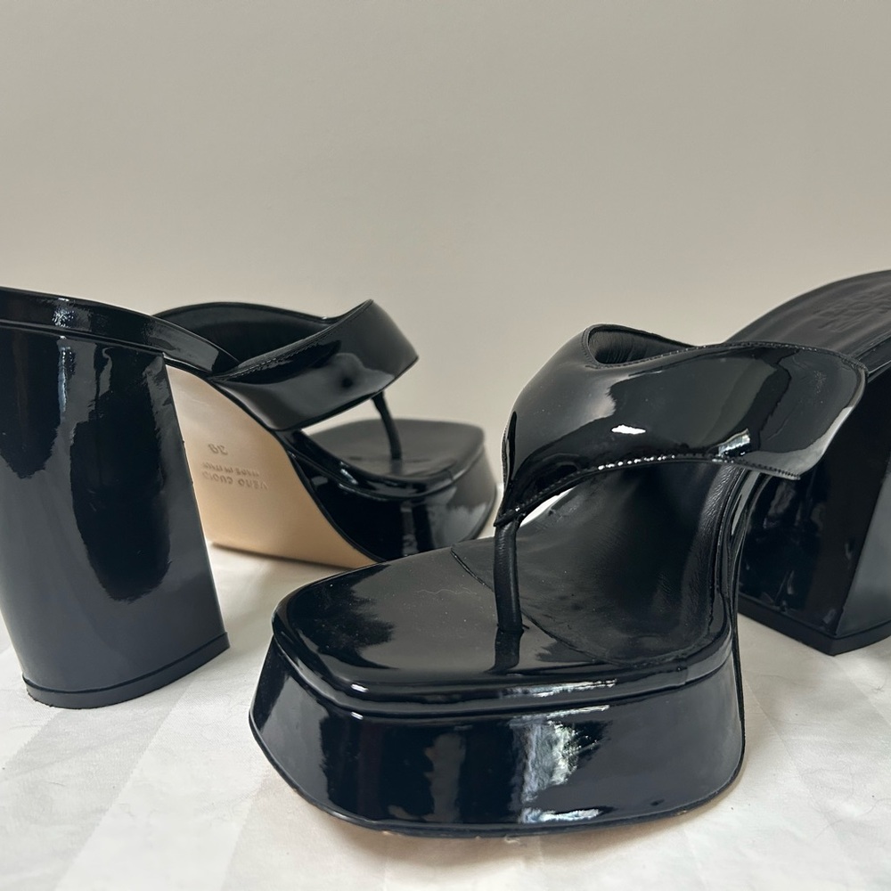 Gia Borghini Black Patent Platform Thong Sandals